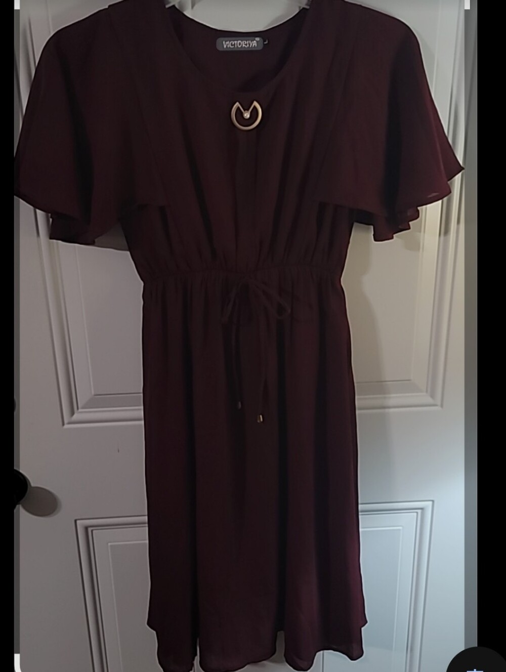 Victoria Midi Dress in Wine with Tie Waist